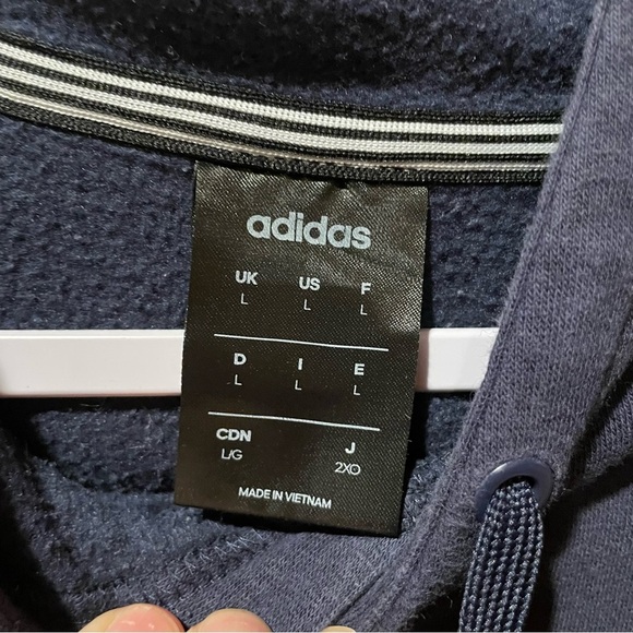 Adidas men’s 3 Stripes Essentials Hoodie Large Linear Logo Legend Ink Blue used - Picture 6 of 6
